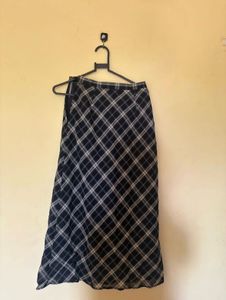 Black &amp; White Plaid Midi Skirt