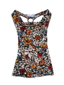 Vintage Floral Print Cowl Neck Tank Top
