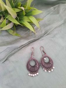 Oxidised Chandbali Earrings with Pearl Drops
