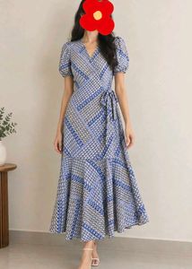 Blue Geometric Print Wrap Dress