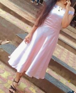 Pink Satin Off-Shoulder Dress