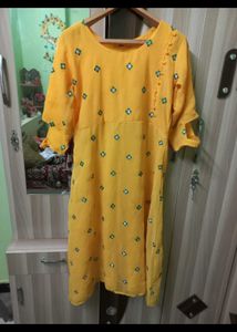 Yellow Mirror Work Kurti