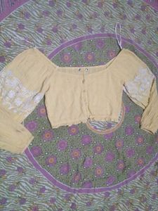 Yellow Embroidered Off-Shoulder crop top