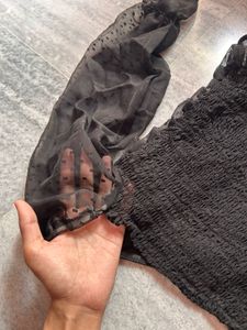 Chic Black Sheer Puff Sleeve Top