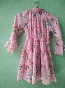 Pink Floral Tiered Mini Dress