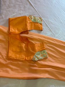 Orange Silk Blouse with Embellished Sleeves