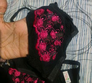 Black Embroidered Lingerie Set- 3 Floral colours