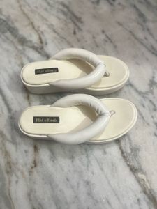 Stylish White Padded Flip-Flops