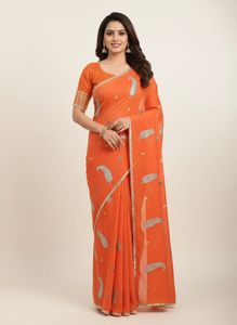 Orange Saree with Silver Embroidery