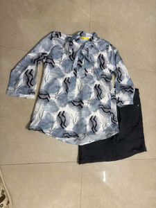 Chic Abstract Print Tie-Neck Top