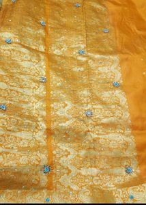 Beautiful Maroon &amp; Yellow Embroidered Saree