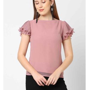 New-Chic Rose Pink Pleated Sleeve Top