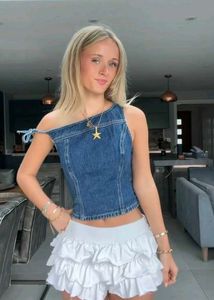 Dirty Wash Denim Corset looking Top