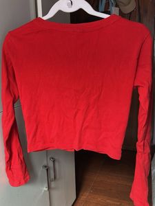 Red round neck cardigan