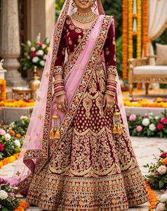 Stunning Maroon Embroidered Lehenga Choli