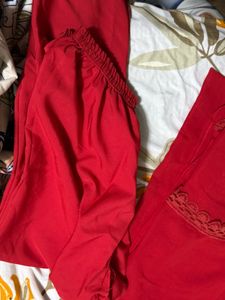 Stunning Red Sequined Kurta Set with Dupatta