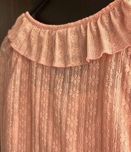 Sheer Lace Ruffle Tie-Front Top
