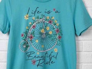 Blue T-Shirt with Bicycle Graphic