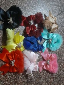 Fuzzy Bow Hair Ties - Pack of 9