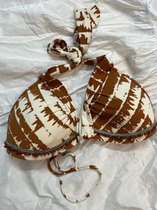 Brown &amp; White Patterned Bikini Top