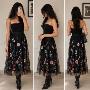 Black Embroidered Tulle Skirt