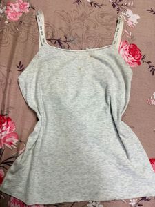Grey Ribbed Tank Top with Logo Straps