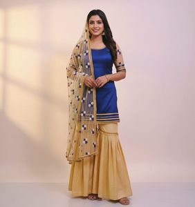 Blue & Gold Sharara Suit