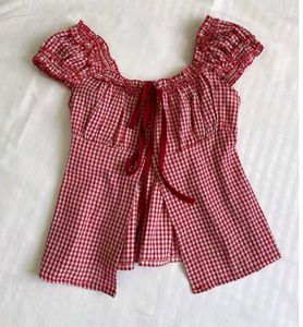 Red Gingham Tie-Front Top