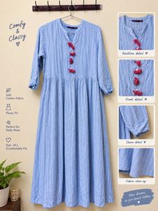 Blue Striped Kurta with Red Tassels