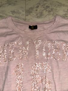 Cute Pink Sequin Detail Long Sleeve Top