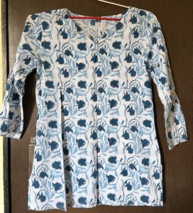Blue Floral Print Tunic Top