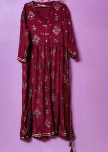 L SizeElegant Maroon Floral Print Kurta