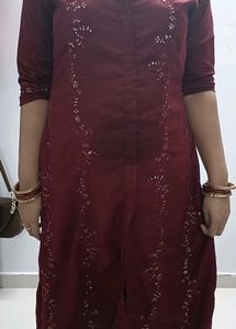 Maroon Embroidered Kurta