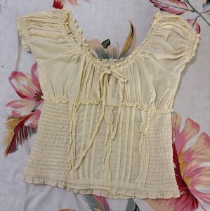 Cream Smocked Off-Shoulder Top