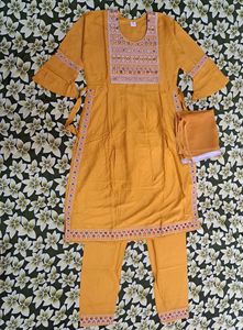 Nyra Cut Kurta Set IN Mustard Yellow Color