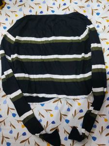 ZARA Striped Long Sleeve Cropped Top