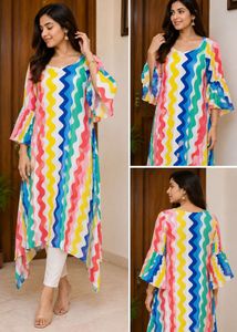 Vibrant Abstract Print Flared Sleeve Kurta