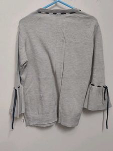 Gray Bell Sleeve Knit Sweater