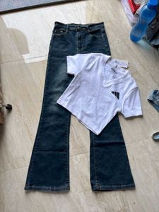 boot cut Jeans & White Crop Top combo
