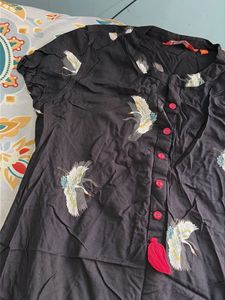 Black Kurta with Crane Print