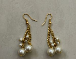 Gold Tone Pearl Dangle Earrings
