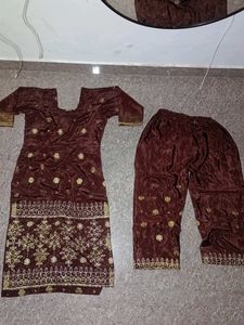 Brown silk touser kurti  set
