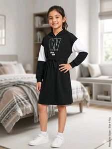 Kids Black & White Hooded Dress