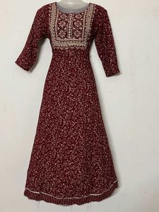 pure cotton long Maroon Printed Anarkali Kurta