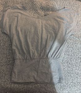 Comfy Grey Off Shoulder Sleeve Top