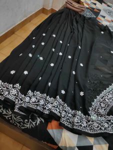 Elegant Black Embroidered Saree