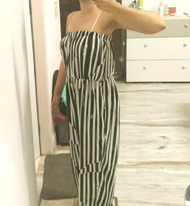 White And Navy Blue Stripes Jumpsuit