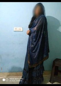 Elegant Blue Ruffled Saree with black blouse