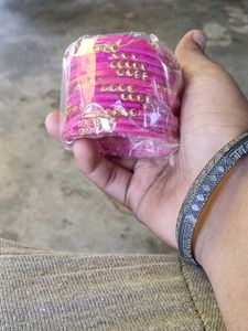 Pink Bangles with Gold Embellishments