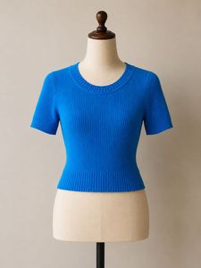 Vibrant Blue Ribbed Knit Top